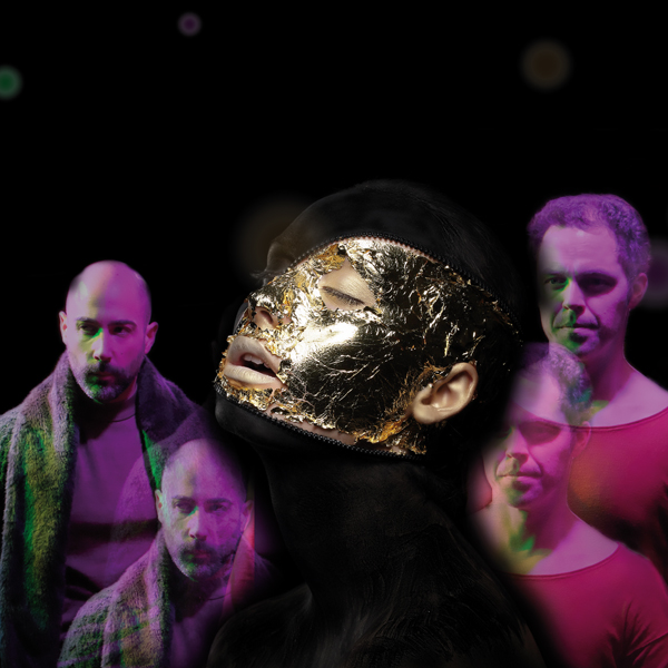 Fiction. Imagination. Futuristic Creature in Crazy Mystic Mask and Gilt